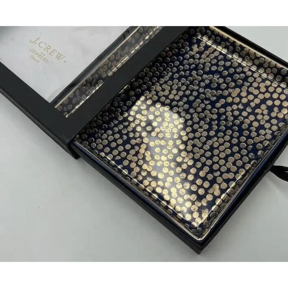 J. crew Jewelry Tray Plate Holder‎ Blue with Gold Polka Dots 6x6